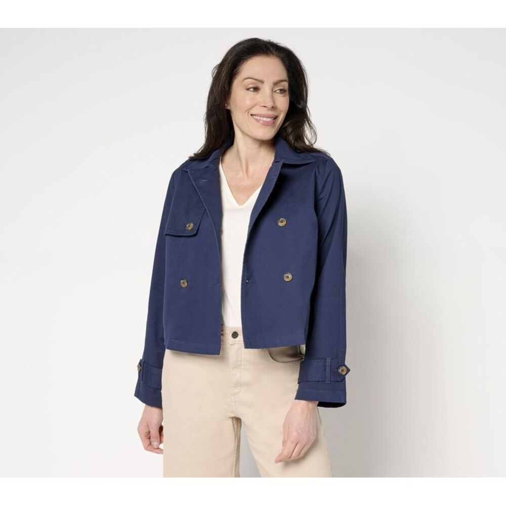SUNNYLiFE Women's Jacket Sz M Cooper Cropped Trench Blue A707901